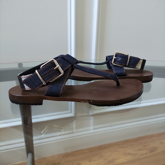 Burberry Canvas Plaid Check Ankle Strap Thong Sandals 38.5/8 - Picture 1 of 16